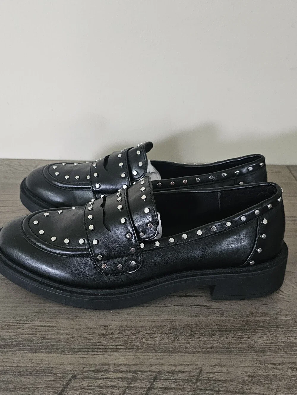 Portland Boot Company Black Studded Penny Loafers Women 7 Preppy